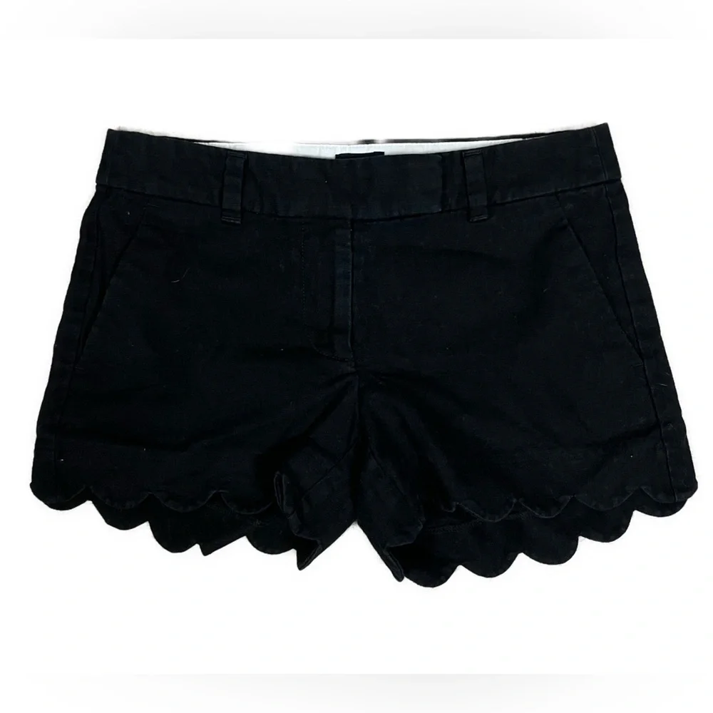 J. Crew Women's Linen Blend Scalloped Hem Black Chino‎ Shorts- Size 0
